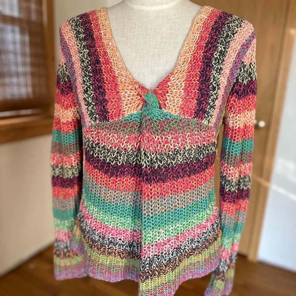 Cousin Johnny Medium Colorful Striped VNeck Knitted Sweater Pullover 90s Y2K C11